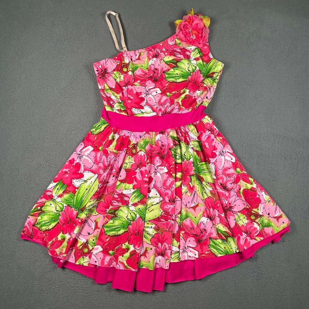 A Wish Come True Dance Costume Girls LA Pink Floral Sequin Leotard Dress